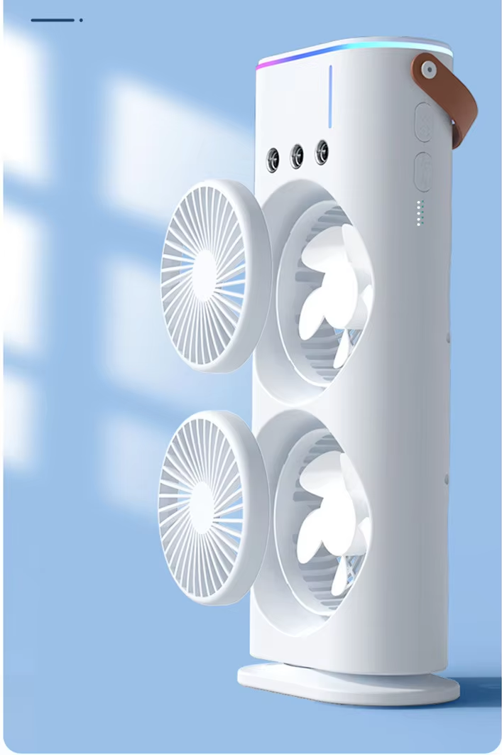 Rechargeable Automatic Rotating Dual Double Spray Mist Fan with Lightening Effects (with Box Packing)