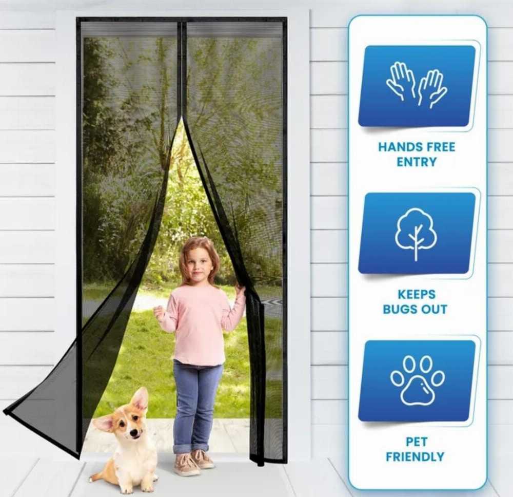 Magic Mesh Deluxe Hands Free Magnetic Screen Door Mesh Curtain Keeps Bugs Out